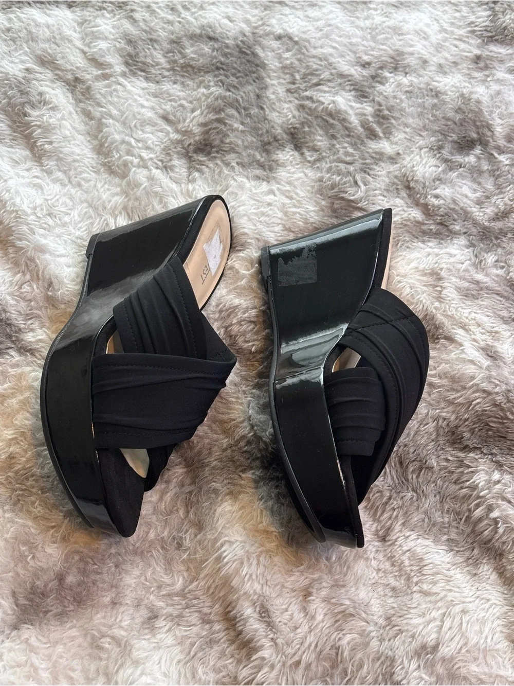 Nine West Black Crisscross Platform Mule Sandals